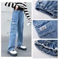 thumbnail image 2 of Girls Baggy Jeans Elastic Wasit Cool Ripped Jeans Washed Y2k Clothing Age 5-14 Years, 2 of 5
