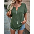 thumbnail image 2 of Birdeem Chemise à Col en V Boutonnée Unie d'Été pour Femme à Manches Courtes avec Revers, 2 of 8