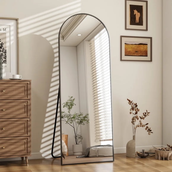 BEAUTYPEAK 58"x18" Full Length Mirror Arched Floor Mirror with Stand Full Body Mirror , Black