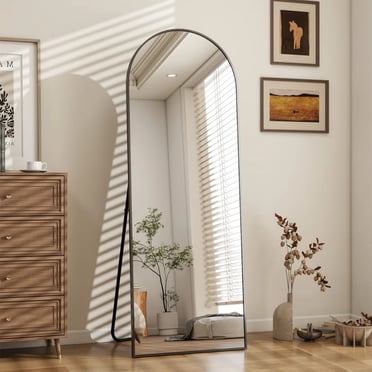 BEAUTYPEAK 58"x18" Full Length Mirror Arched Floor Mirror with Stand Full Body Mirror , Black