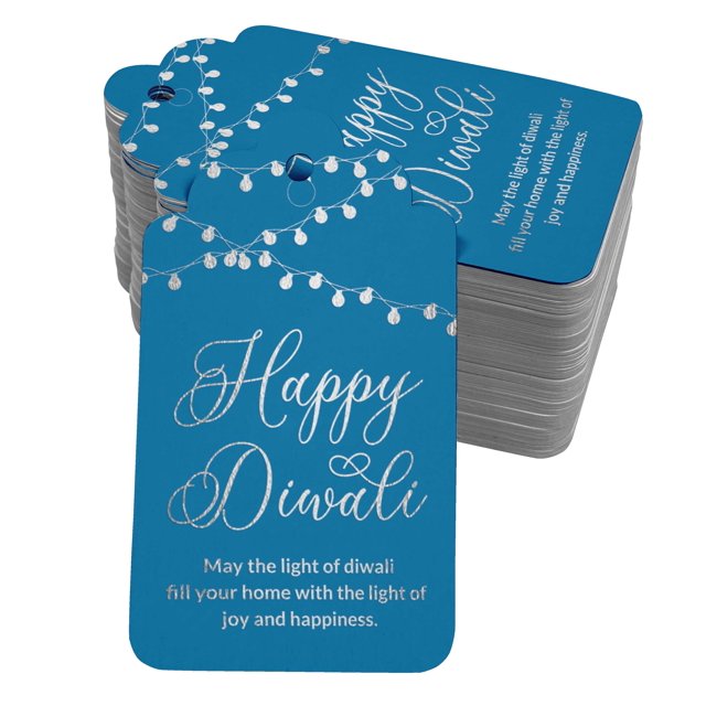 Inkdotpot Silver Foil Paper Hang Tags Happy Diwali Favor Tags 100 Pack