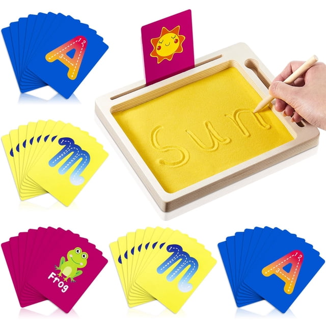 BKER Sand Trays For Classroom Wood Montessoris Sand Tray Sand Writing Alphabet Sensory Toy | Early Education Learning Tools With 36 Cards Homeschool Numbers Writing Games For Kids