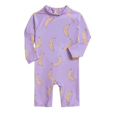 Penkiiy Maillot de Bain une Pièce à Manches Longues pour Bébé Fille avec Chapeau 12-24 Mois Violet