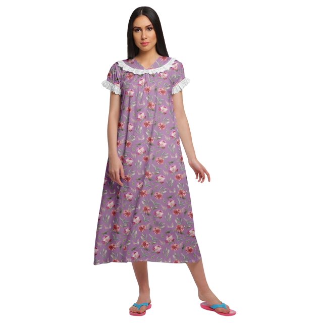 Moomaya Chemise de Nuit en Coton Imprimée pour Femmes à Manches Courtes