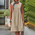 thumbnail image 2 of yoeyez Robe Maxi d'Été en Lin pour Femmes, Robe d'Été Plissée à Manches Cap, Grande Taille pour Dames, Col Rond, Mini-Robe Décontractée Froncée, Coupe Ample, Ligne A, Robes de Plage Beige, 3TG, 2 of 7
