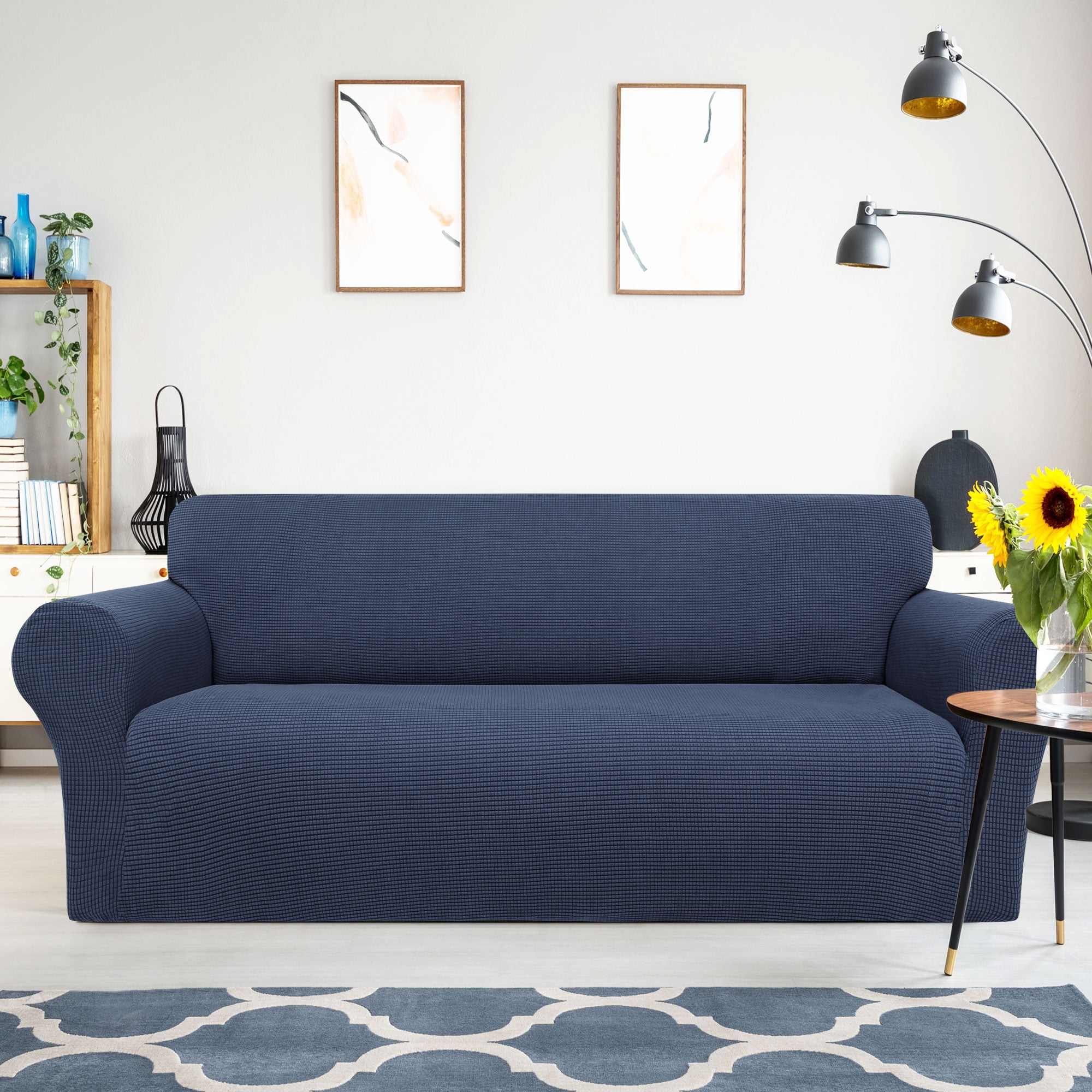 PiccoCasa Stretch Sofa Slipcover Washable Furniture Covers for Dogs Navy Medium