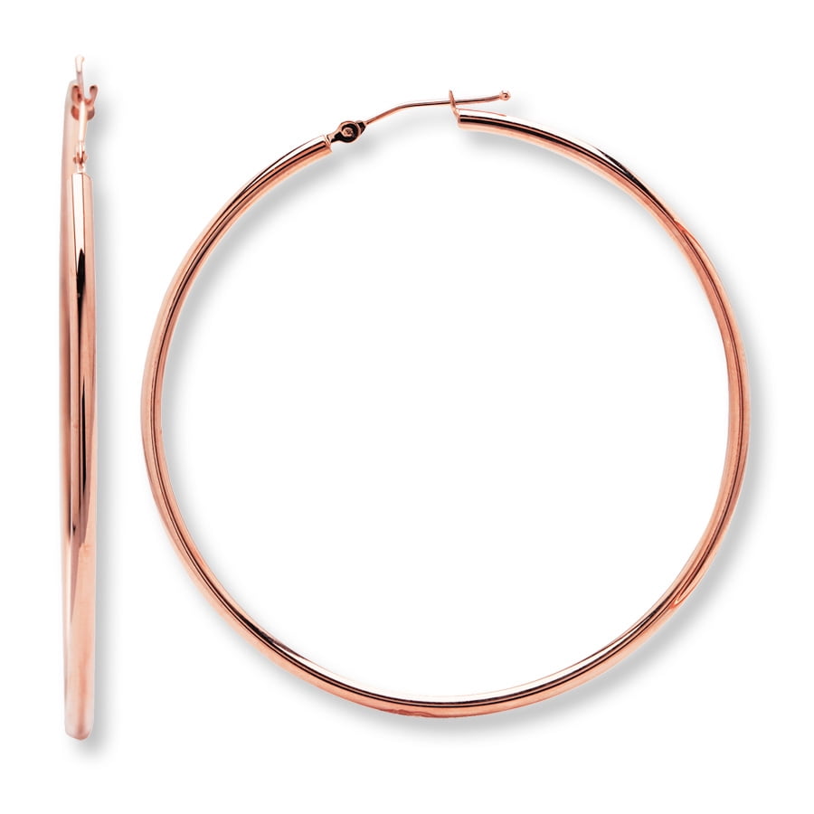 14k Rose Gold 2mm Polished Round Tube Hoop Earrings, Diameter 15mm