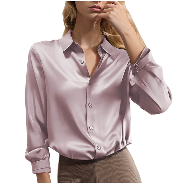 GigrtiJin Chemises d'Automne pour Femmes à Boutons, Manches Longues, Col à Revers, Chemise de Couleur Unie, Mode Décontractée, Confortable, Coupe Ample. la Chemise Est Fabriquée en Tissu polyester Respirant, avec devant Boutonné, Manches Longues et Col à Revers. le design de Couleur Unie Est Présenté dans une Finition Douce Façon Satin, Style avec Pantalon Plissé. Idéal pour les occasions Décontractées Ou Semi-Formelles.