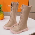 thumbnail image 2 of Gubotare Girl Boots Combat Boots for Girls Lace Up Riding Boots Mid Calf Fashion Waterproof Non Slip Side Zipper Boot Fall Winter Spring Size 11.5 (Pink,Little Kids 11.5), 2 of 7