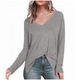 thumbnail image 1 of Yuyuzo Womens Sweatshirts Tops V Neck Long Sleeve Straight Line Pullover Fall Casual Sweatshirt Solid Color, 1 of 7