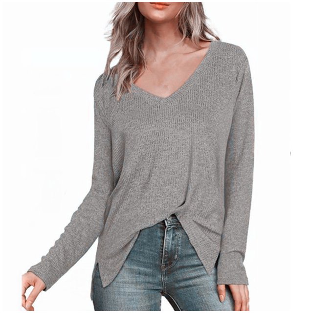 Yuyuzo Womens Sweatshirts Tops V Neck Long Sleeve Straight Line Pullover Fall Casual Sweatshirt Solid Color