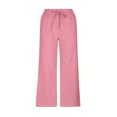 thumbnail image 4 of Yuyuzo Wide Leg Pants for Women High Waist Cotton Linen Drawstring Ruched Solid Color Boho Beach Trousers, 4 of 5
