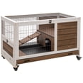 thumbnail image 1 of PawHut Clapier Intérieur en Bois pour Lapin sur Roulettes avec Enclos, Brun, 1 of 10
