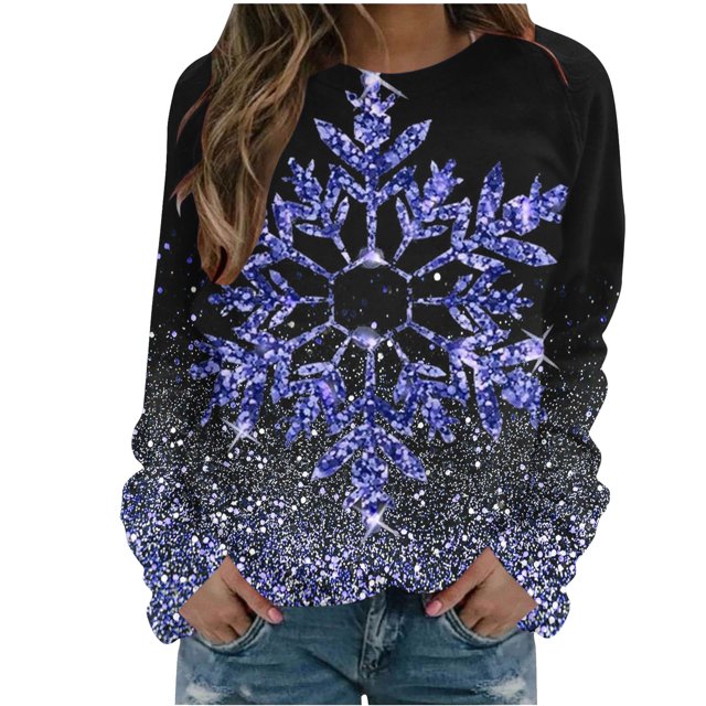 Pisexur Chandail en Molleton de Noël pour Femmes Sans Capuche Imprimé Graphique Vacances Col Rond Chandail en Molleton Ample Surdimensionné Automne Mode Décontracté Chandail-Over Manches Longues pour Femmes