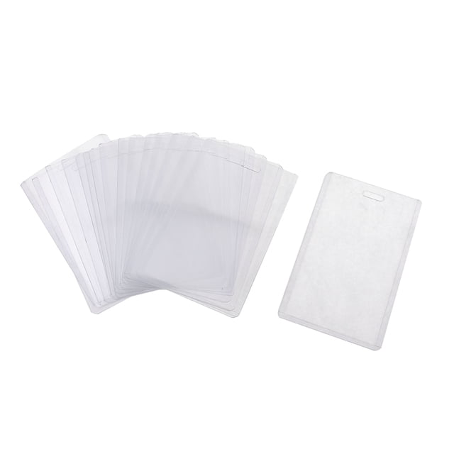 Unique Bargains Vertical Name Tag Holders, 20 Count. A set of 20 clear plastic vertical name tag holders with a hanging hole at the top. Each holder measures 10 x 6.6 cm and fits name tags up to 8.8 x 5.8 cm. Suitable for schools, offices, and banks to keep badges clean and undamaged.