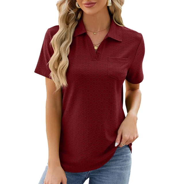 FAIWAD Women's Plus Size Summer Tops Short Sleeve V Neck Tunic Tops Summer Basic Lapel Pullover Tops
