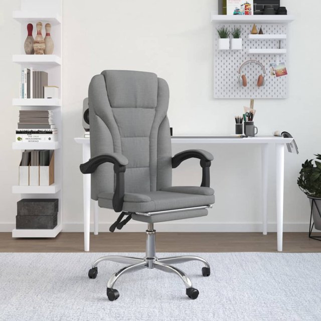 vidaXL Adult Reclining Office Chair Light Grey Fabric