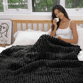thumbnail image 3 of Comtest Chunky Knit Throw Blanket Chenille, Black, 50"x60"(Office Size), 3 of 6