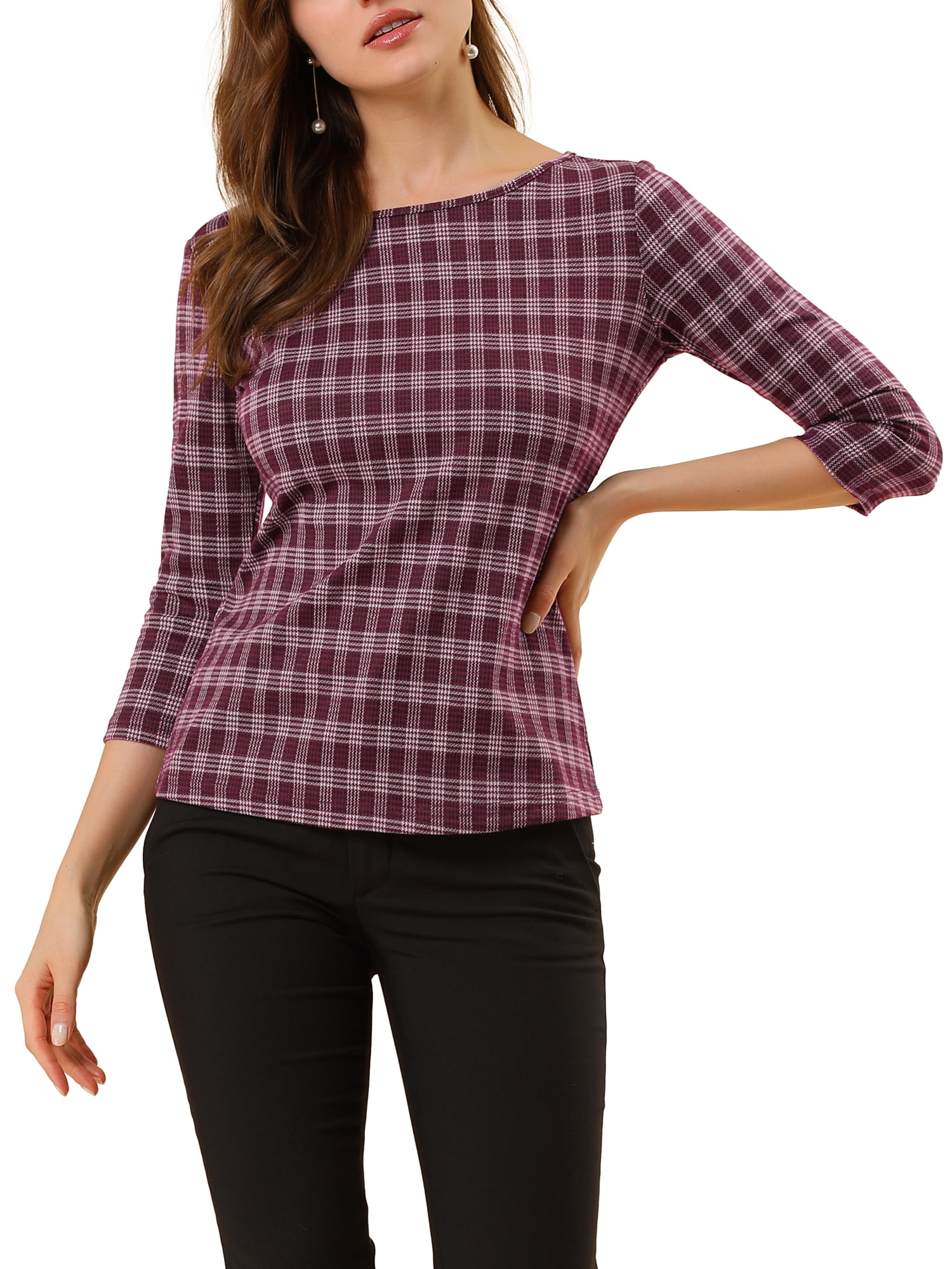 INSPIRE CHIC Blouse en Tricot Extensible à Encolure Bateau pour Femme à Manches 3/4 pour le Travail