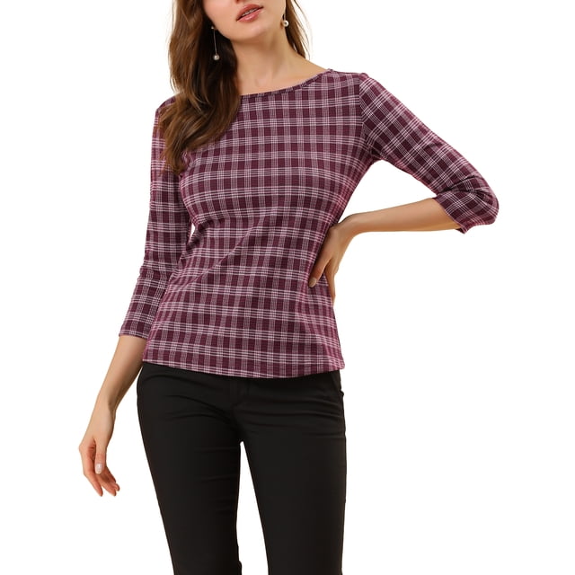 INSPIRE CHIC Women's Work Boat Neck 3/4 Sleeve Stretchy Knit Blouse