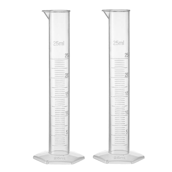 Unique Bargains 25ml Laboratory Measurements Clear White Plastic Graduated Cylinder 2 Pcs