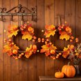 thumbnail image 1 of Vacemry Fall Pumpkin Berry Maple Leaf Wreath, Mini Artificial Autumn Garland for Door Hanging Tabletop Fireplace Mantel Thanksgiving Home Dining Decor, 1 of 7