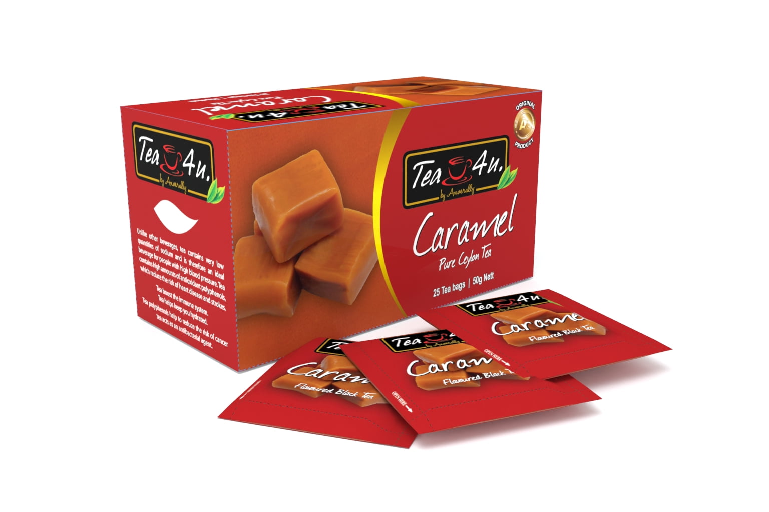 Tea4U Caramel Black Tea, Ceylon tea, box of 25 teabags