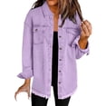 thumbnail image 1 of Yubnlvae Veste-Chemise en Denim Délavé Violet Mode Décontractée pour Femme, P, 1 of 3