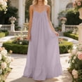thumbnail image 2 of Tauxra Robe Maxi Sans Manches à Col en V pour Femmes, Robe Dos Nu à Bretelles Spaghetti Ajustables avec Ourlet à Volants, Robe Longue Décontractée Plissée Unie, 2 of 6