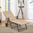thumbnail image 4 of COSTWAY Folding Outdoor Pool Chaise Lounge Chair Aluminum Rattan Lounger Recliner Chair W/Wheels, 4 of 9