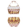 thumbnail image 2 of TiaoBug Girls 2 Pcs Mermaid Bikini Sets Shiny Halter Ruffles Crop Top with Triangle Brief Bathing Suit Tankini Light Brown A 120, 2 of 5