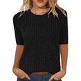 thumbnail image 1 of Plebaso Hauts en Tricot d'Été pour Femmes à Manches Mi-Longues, Hauts Décontractés de Printemps, Col Rond, Chemisiers Unis Amples pour Femmes, 1 of 5