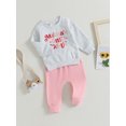 thumbnail image 3 of Faithtur Toddler Girls 2PCS Pants Sets Long Sleeve Letter Print Pullover Tops and Drawstring Pants Sets, 3 of 8