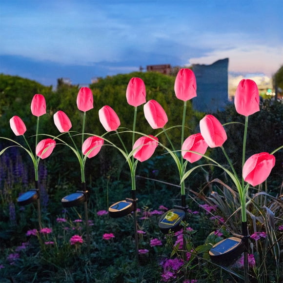 Solar Tulips Garden Lights - Waterproof Outdoor Solar Stake Lights for Yard Lawns Patio, Decorative Pathways Lighting, Pink, JKODE