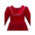 thumbnail image 4 of Robe Fille Rouge Noël Col Perle Velours Manches Longues Concours Fête 6 Ans, 4 of 6