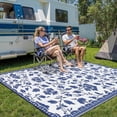 thumbnail image 3 of Garvee 6'x9' Outdoor Rug Waterproof Floral Camping Carpet, Reversible Plastic Straw Rug Outdoor Rug for Patio RV Balcony Backyard, Dark Blue, 3 of 6