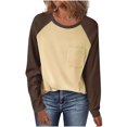 thumbnail image 1 of Plebaso T-Shirts à Manches Longues à Blocs de Couleur pour Femmes, Col Ras du Cou Décontracté, Hauts Légers pour Femmes avec Poche, 1 of 7