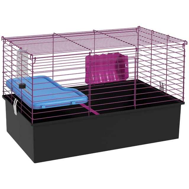 PawHut 18.5" Small Animal Cage with Water Bottle, Food Dish, Ramp, Black