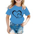 thumbnail image 1 of T-shirt Mignon à Motif pour Fille, Col Rond, Manches Courtes, Été, Décontracté, Hauts, T-Shirts et Chemises pour Filles, Bleu Ciel 140/9 A-10 A, 1 of 5
