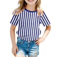 thumbnail image 1 of GDREDA T-Shirt Graphique à Manches Courtes Rayé pour Garçons, Coloré, Confortable et Décontracté, pour Enfants, Bleu Foncé, 100, 1 of 4