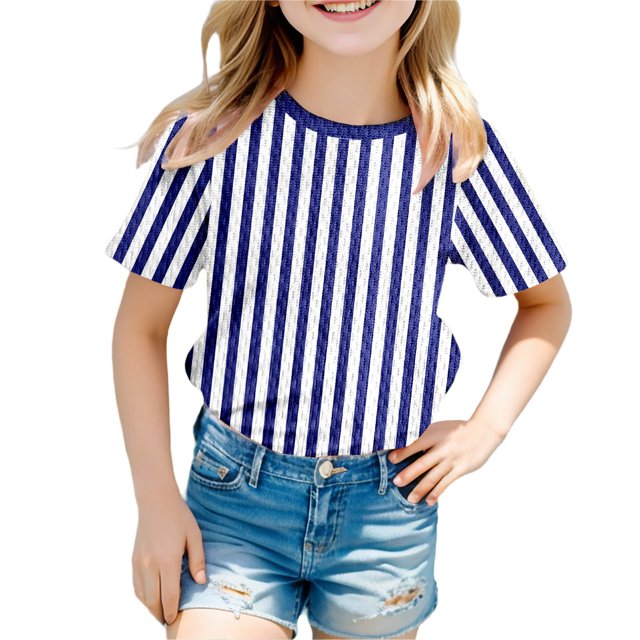 GDREDA T-Shirt Graphique à Manches Courtes Rayé pour Garçons, Coloré, Confortable et Décontracté, pour Enfants, Bleu Foncé, 100
