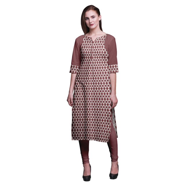 Bimba Cotton Printed Straight Kurtis For Women Panel Kurta Summer Tunic-Small