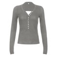 thumbnail image 4 of Gupgi T-Shirts Patchwork à Manches Longues avec Bouton-Poussoir Slim pour Femmes, 4 of 8