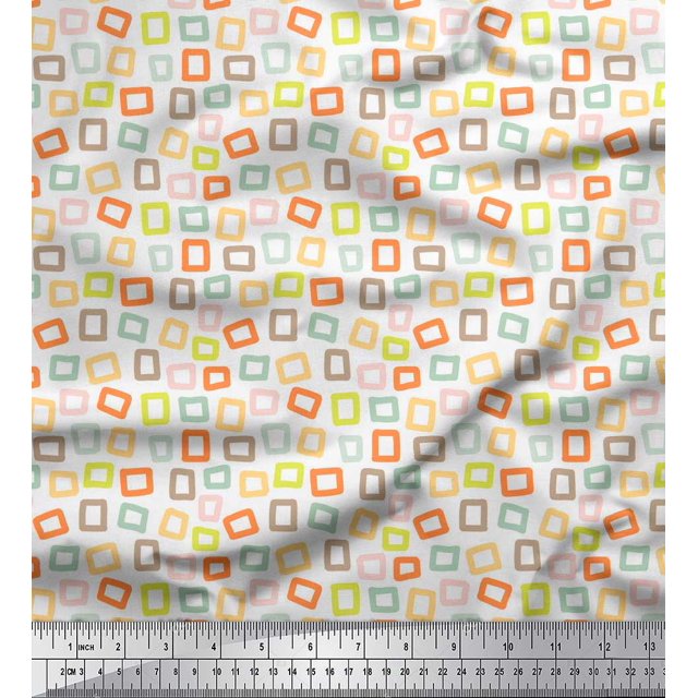 Soimoi White Viscose Chiffon Fabric Square Geometric Printed Fabric 1 Yard 42 Inch Wide