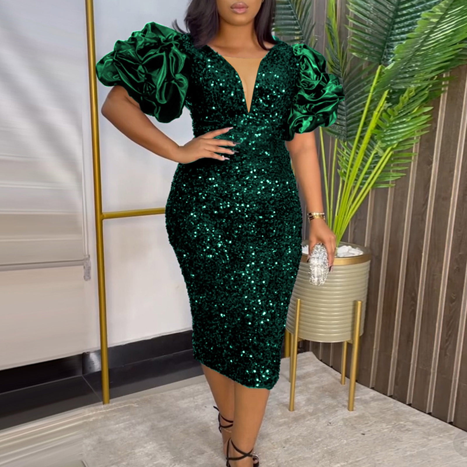 plus size green sequin dress IN'VOLAND Womens V Neck Party Cocktail Sparkle Glitter Evening Stretchy Mini Bodycon Dresses : Clothing, Shoes & Jewelry Style with your favourite heels for a look you can feel confident in Primavera Couture 14004 Size 22