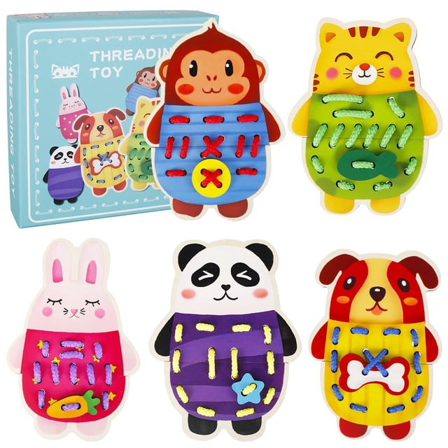 IMENGL 5 Pcs Animals Lacing Cards Wooden Thread Toy Sewing Cards For Toddler Animal Lace Cards Early Classifying,Education Materials,Humanizing Education,Illiberal Education,Mastery Education,Mentor
