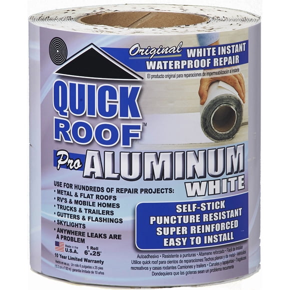 CoFair Roof Repair Tape WQR625 Quick Roof; Aluminum Foil Tape; 6 Inch Width x 25 Foot Roll; White; Waterproof And Puncture Resistant