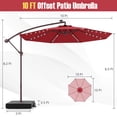 thumbnail image 3 of Costway Patio 10FT Hanging Offset Umbrella 32 LED Lights Sand Bag Outdoor Cross Base Wine, 3 of 10