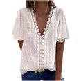 thumbnail image 1 of Hauts pour Dames Manches Courtes Femmes Décontracté Manches Courtes en Chiffonnier Uni Blouse T-Shirt à Col en V Hauts pour Dames Hauts pour Femmes Décontracté, 1 of 8