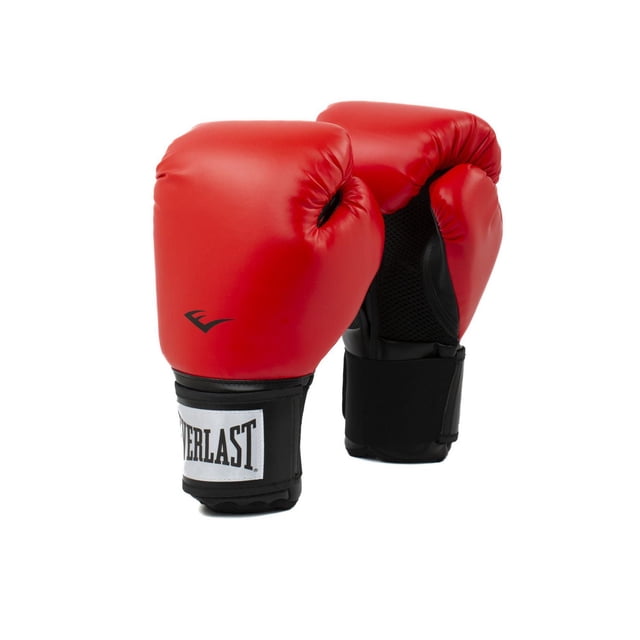 Everlast Pro Style 2 Gants de Boxe Rouges avec Dragonnes Noires Pleine Longueur et logo Everlast, Fabriqués avec des Matériaux Synthétiques Durables et un Rembourrage en Mousse à Triple Couche, Dotés de Paumes en Maille Respirante et d'Une Fermeture à Crochets et Boucles pour un Ajustement Sécuritaire, Convenant à l'Entraînement et au sparring.